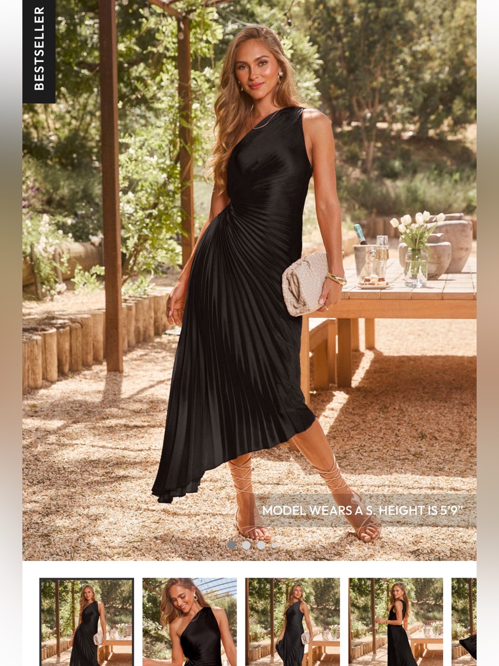 Vici Elegant Black One-Shoulder Pleated Midi Dress